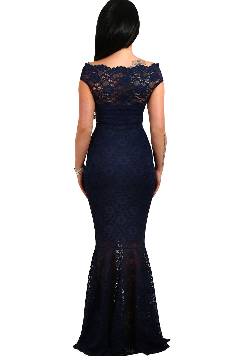 blue lace fishtail maxi dress