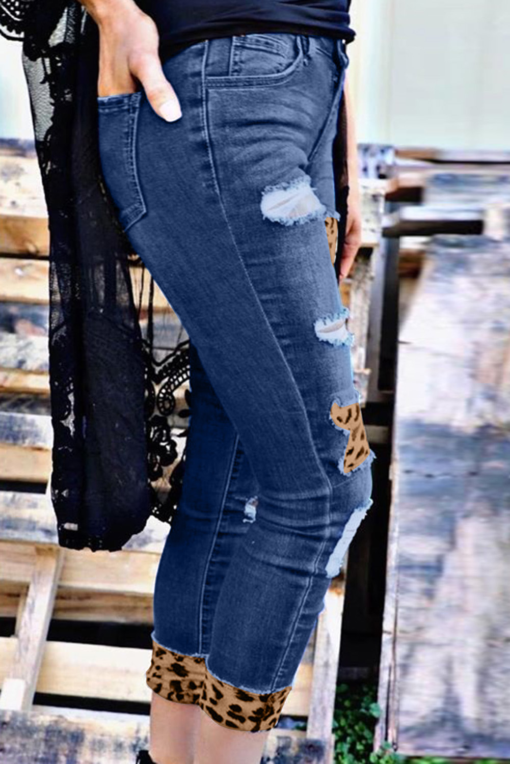 leopard patch jeans wholesale