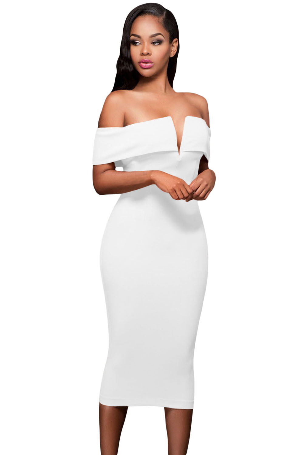 New Arrival White Offtheshoulder Midi Dress