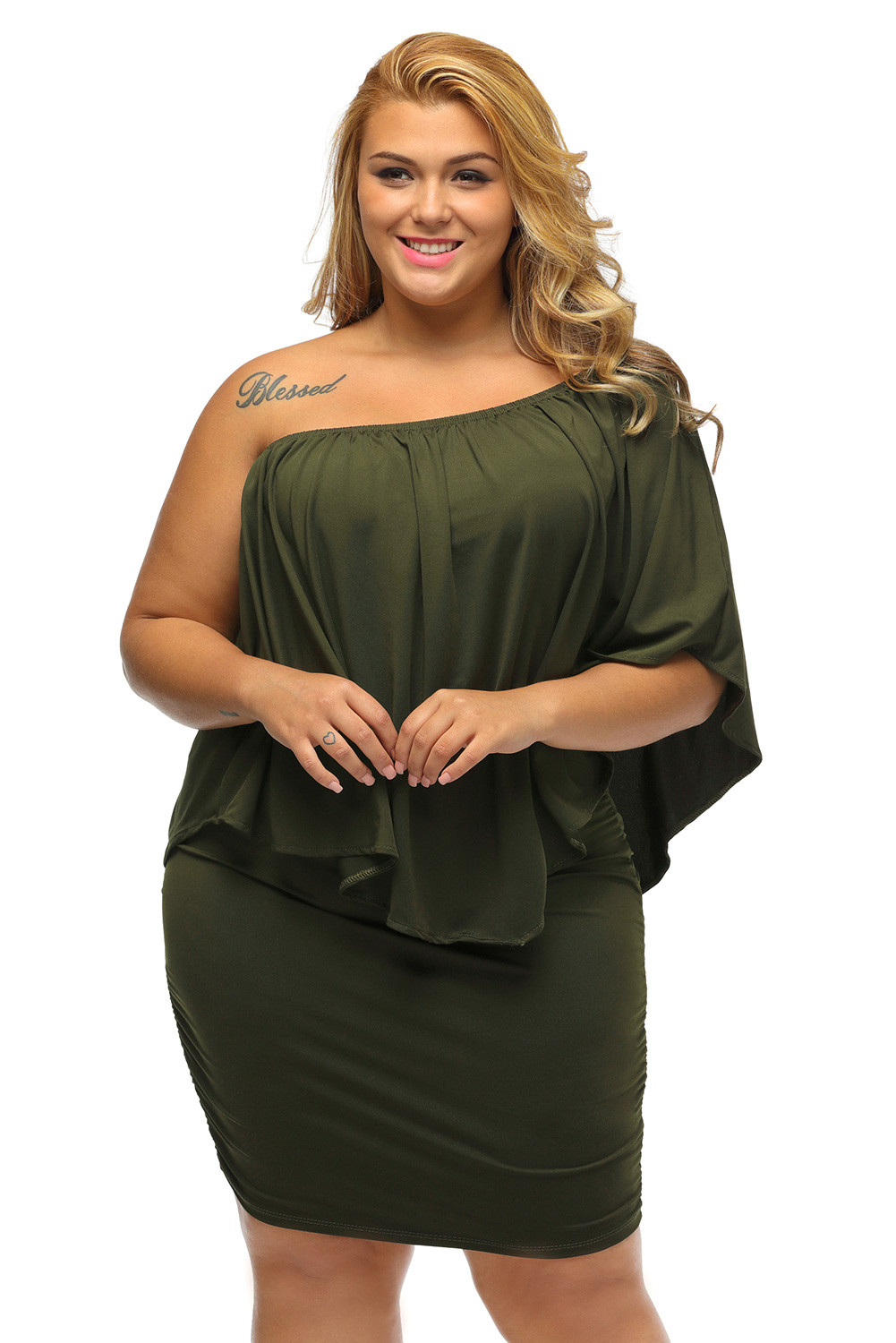 Sexy Plus  Size  Multiple Dressing  Layered Army Green Mini 