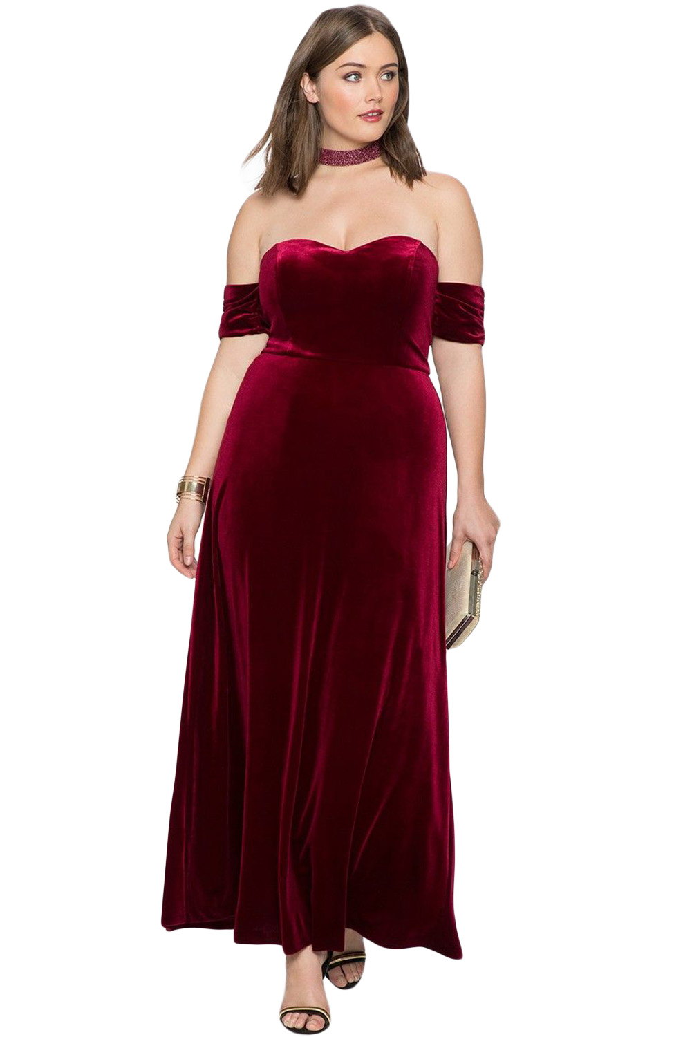burgundy velvet off the shoulder dress