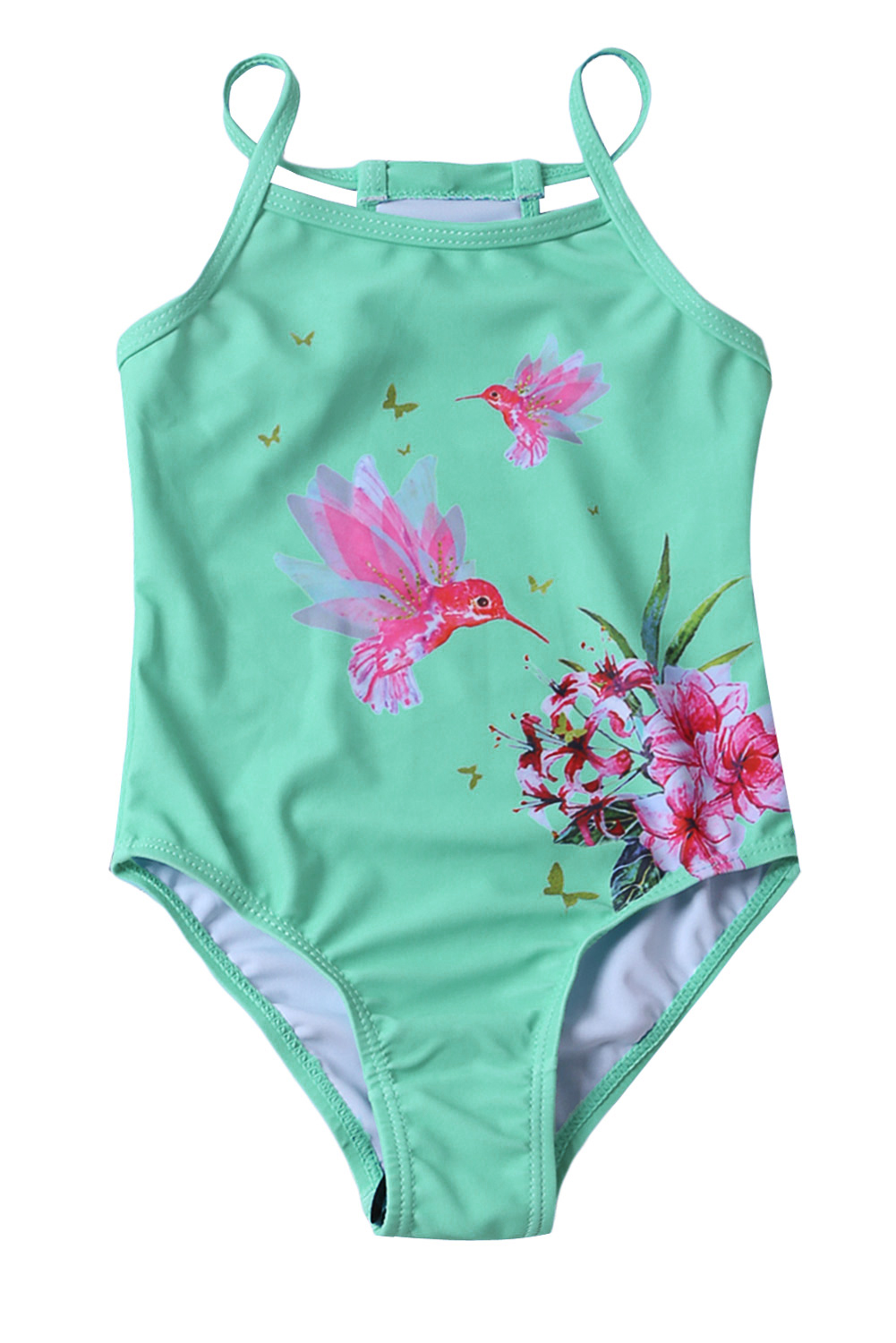 Wholesale $0.99 Clearance Sale, Cheap Mint Floral and Birds Little Girls One-piece Swimwear Online
