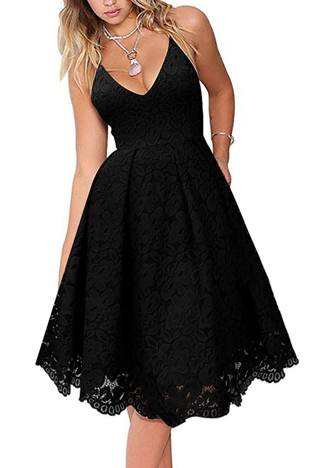 black lace v neck dress