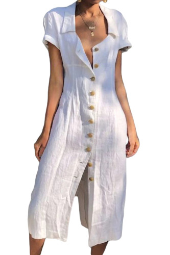 Wholesale Maxi Dresses Cheap White Summer Buttoned Casual Shirt