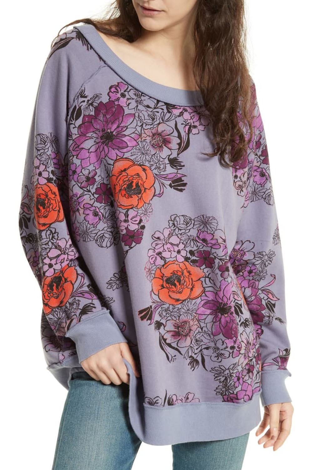 free people go on get floral sweatshirt