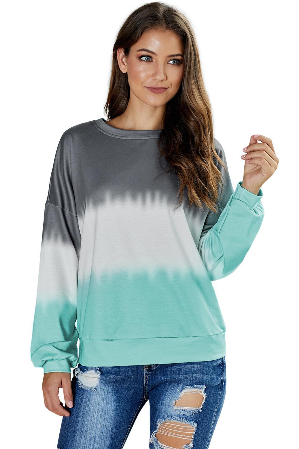 Wholesale Sweatshirts & Hoodies, Cheap Gray Color Block Tie Dye Pullover Sweatshirt Online