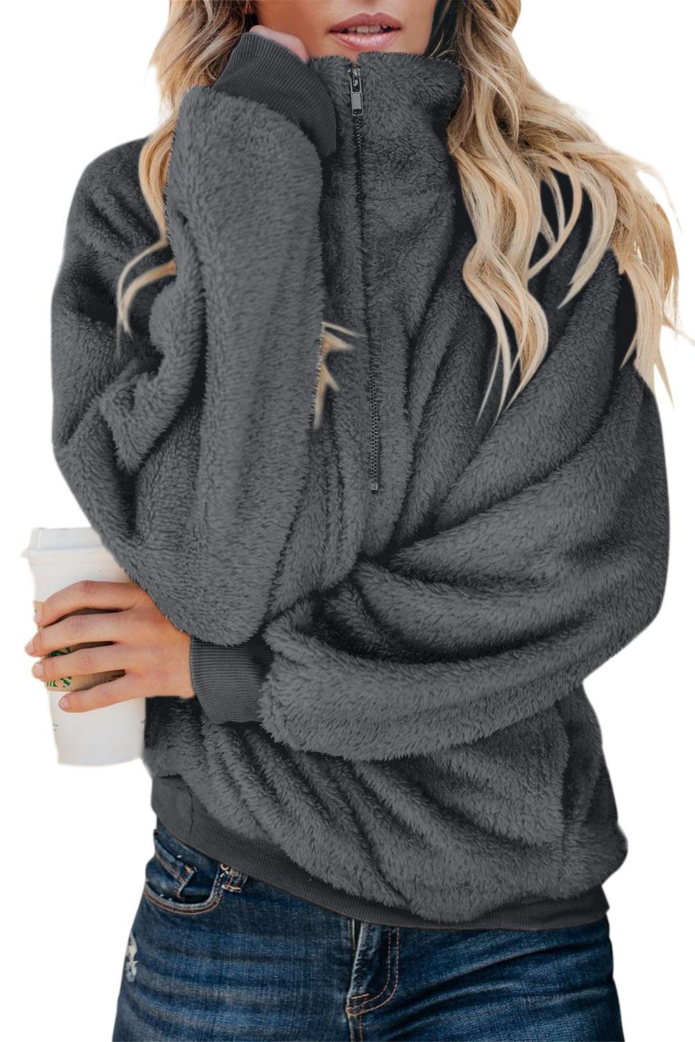 dark gray sherpa pullover