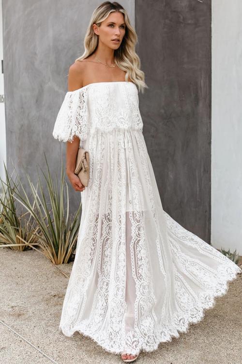 off the shoulder lace maxi dress
