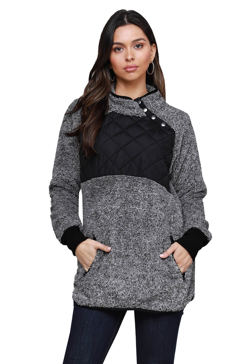 asymmetrical snap fleece pullover
