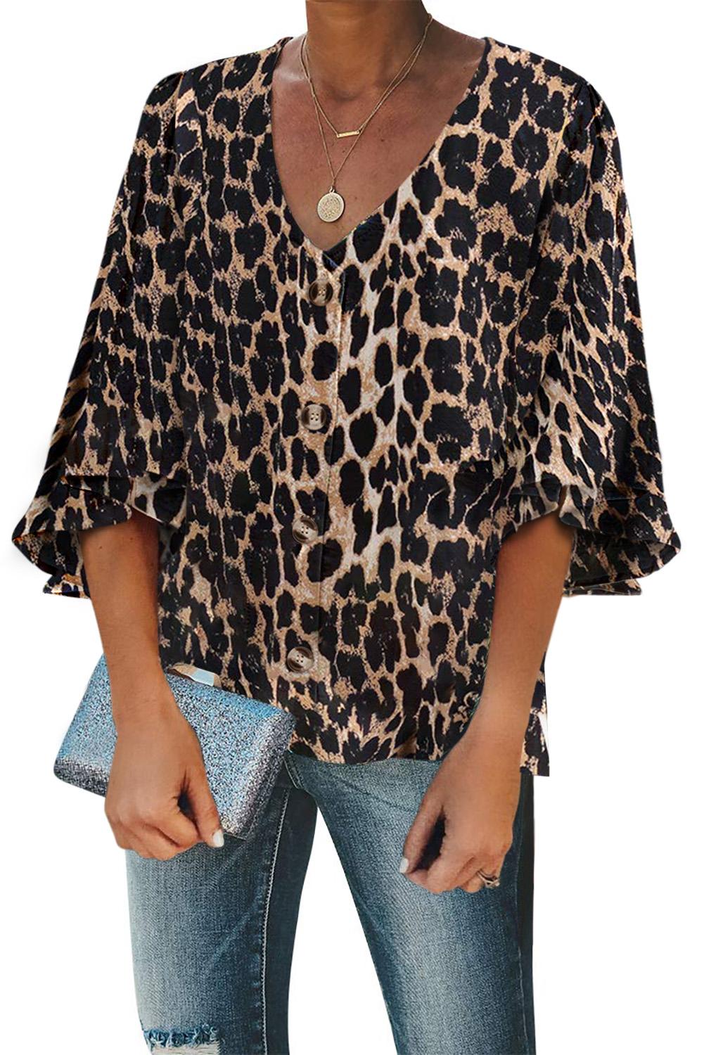 Wholesale Blouses & Shirts, Cheap Leopard Print Button Down Blouse Online