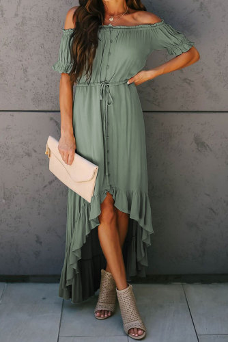 Wholesale Maxi Dresses Cheap Sage Green Glaze High Low Off The