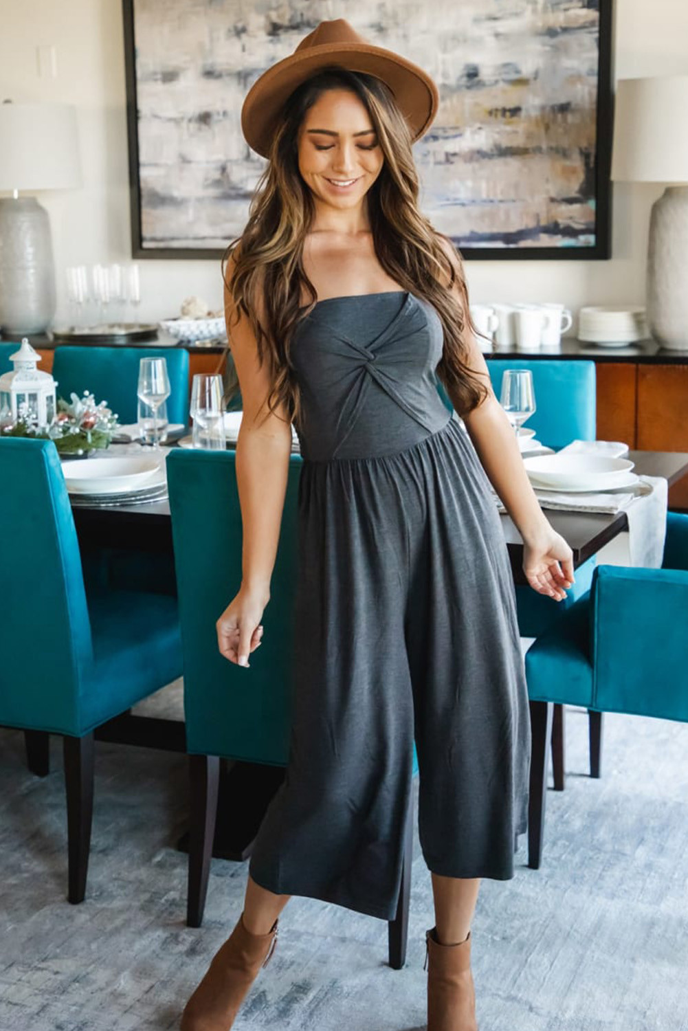 strapless wide leg jumpsuit