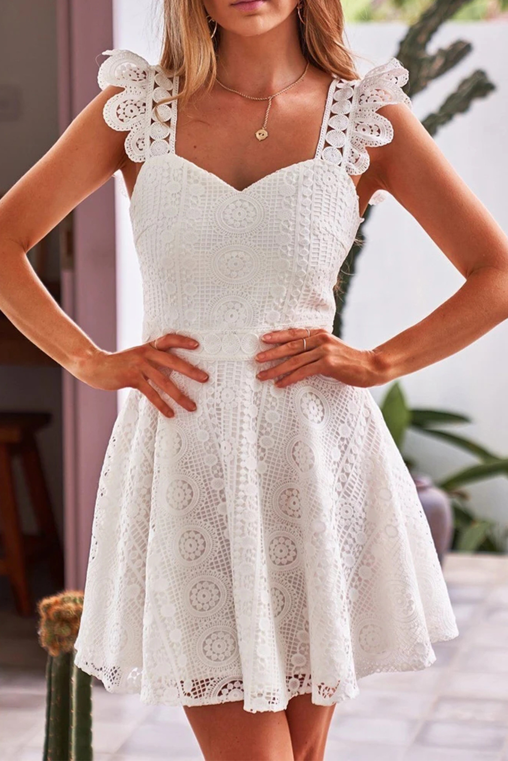 Wholesale Push it production, Cheap White Fit Flare Lace Mini Dress Online