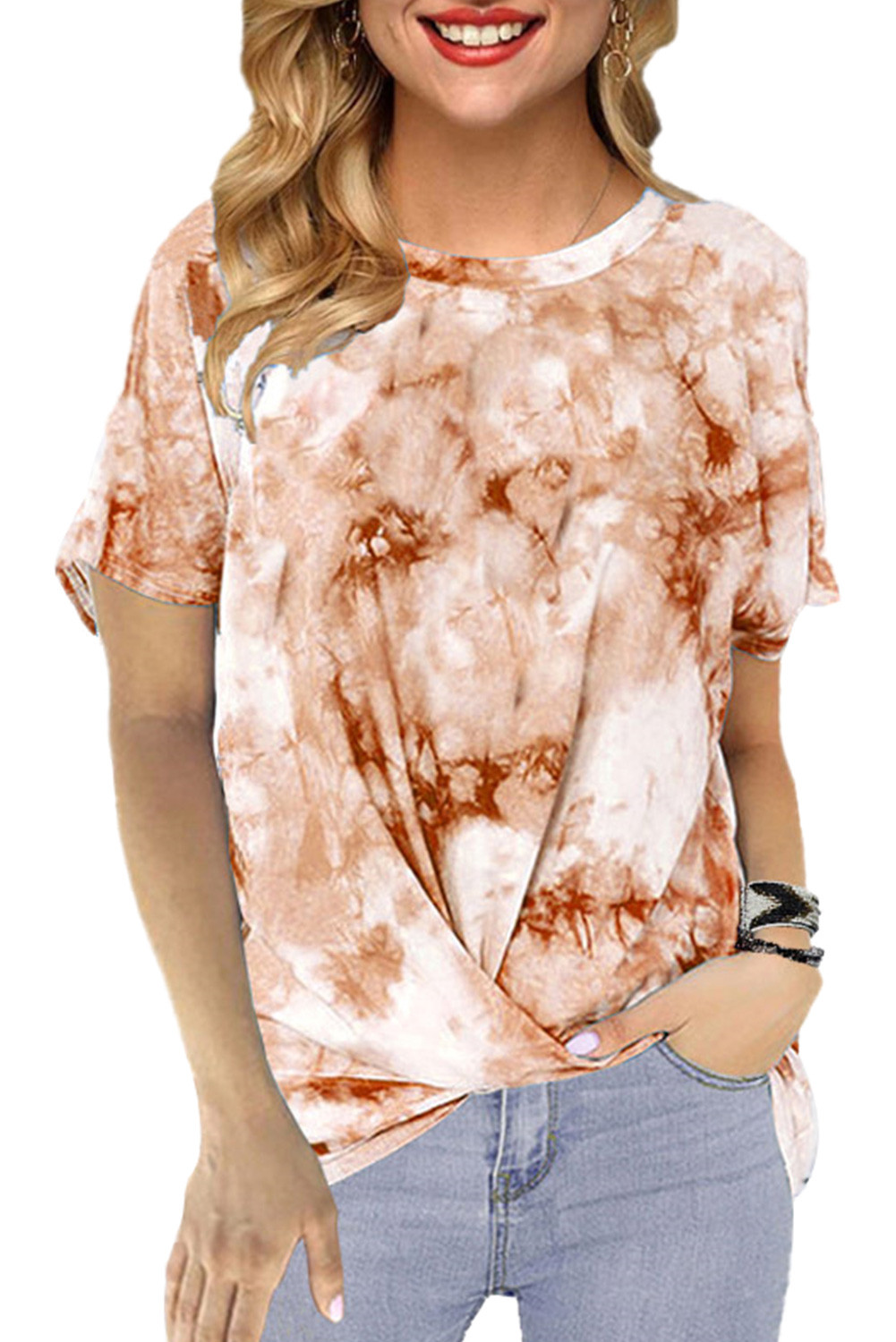 Wholesale Push it production, Cheap Brown Tie Dye Casual T-shirt Online