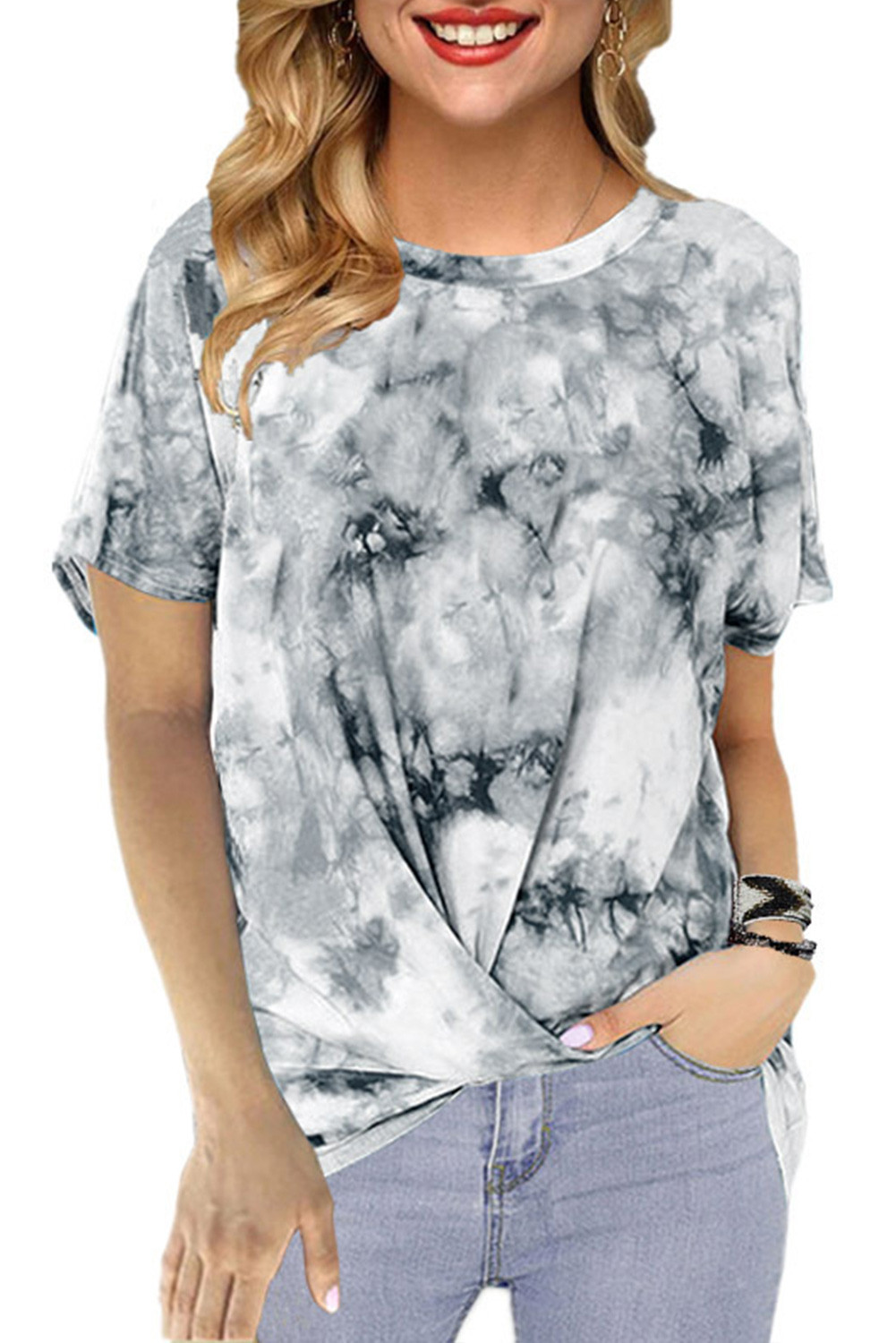 US$5.8 Gray Tie Dye Casual T-shirt Wholesale Online