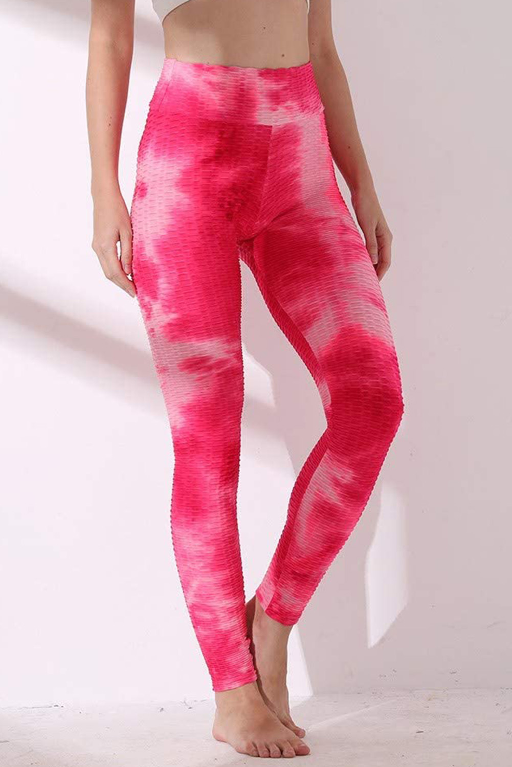 Wholesale Push it production, Cheap Pink Tie Dye Honeycomb High Waist