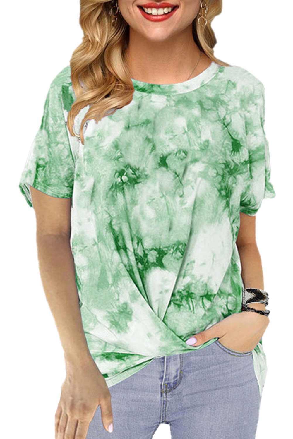 US$5.8 Green Tie Dye Casual T-shirt Wholesale Online