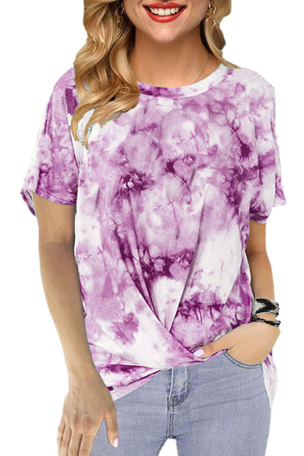 Wholesale Push it production, Cheap Purple Tie Dye Casual T-shirt Online