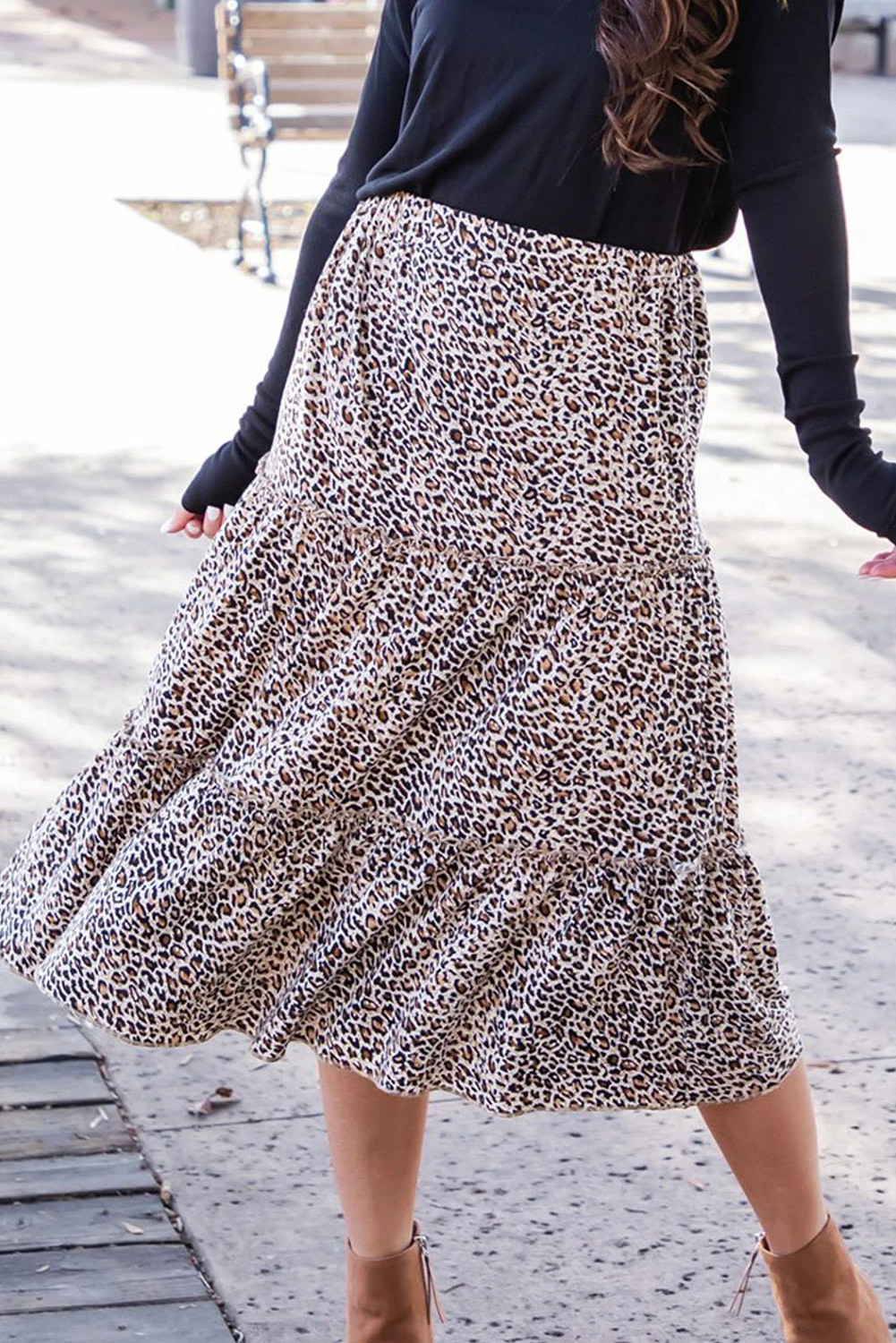 Wholesale Push it production, Cheap Brown Cheetah Print Midi Skirt Online