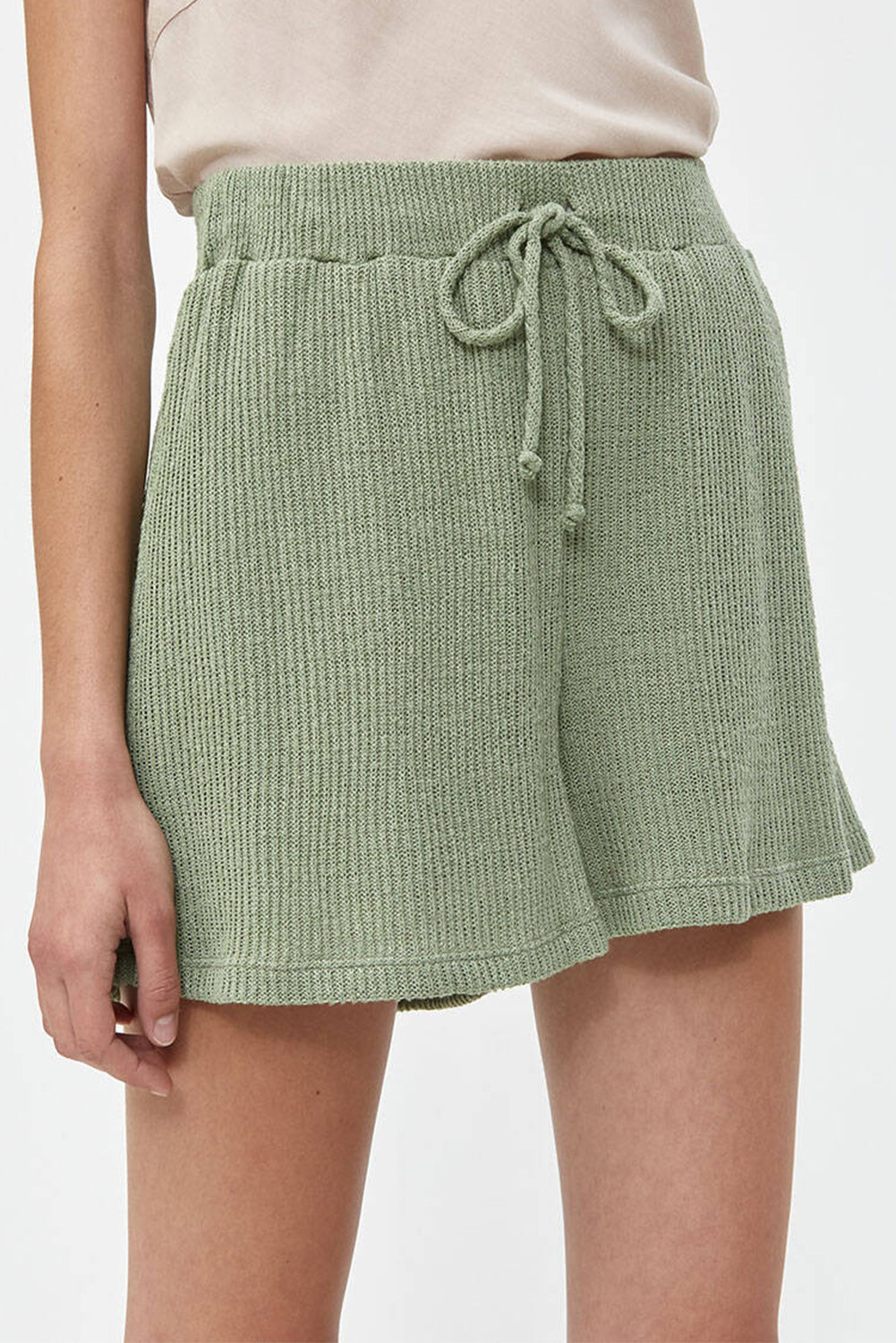 US6.5 Green Highwaisted Rib Knit Shorts Wholesale Online