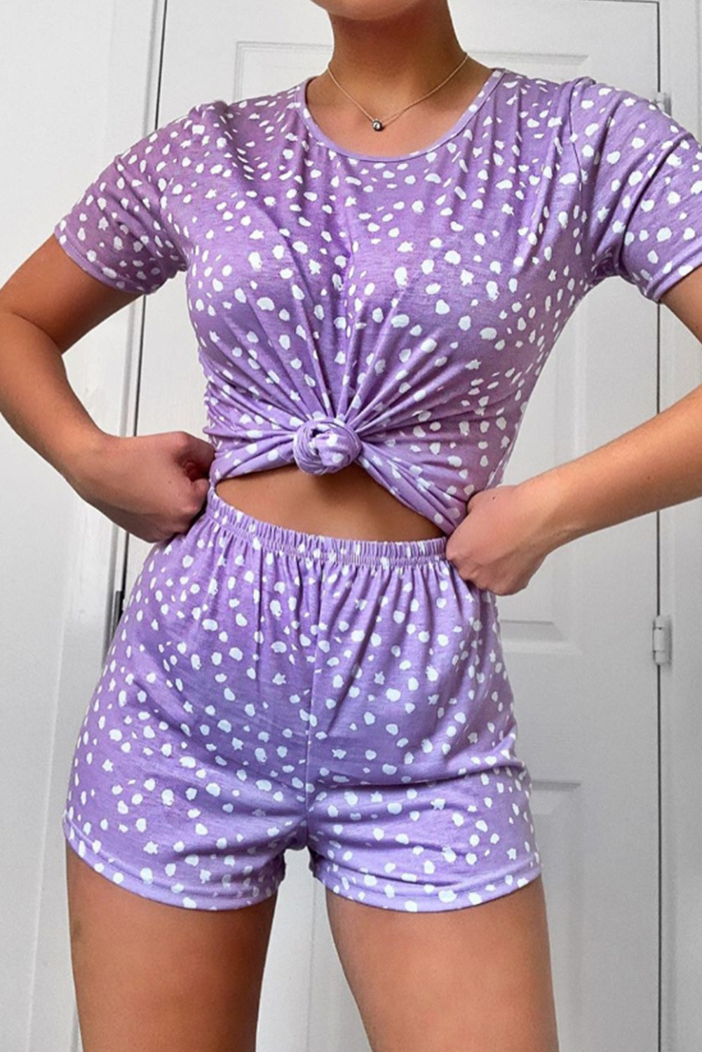 Wholesale Push it production, Cheap Purple Dotted Print Pajama Shorts Set Online