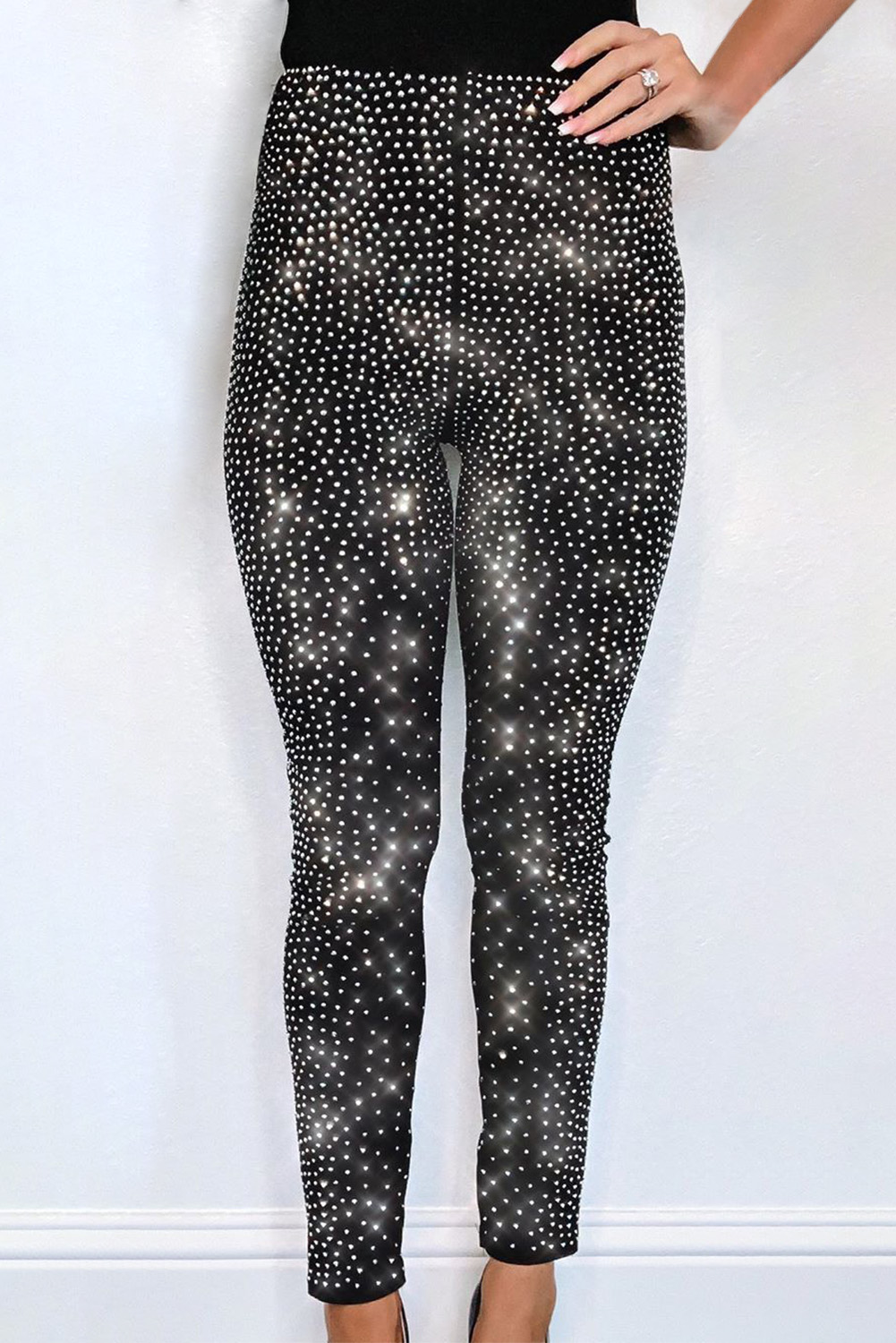 Wholesale Push It Production Cheap Black Rhinestone High Waist Leggings Online