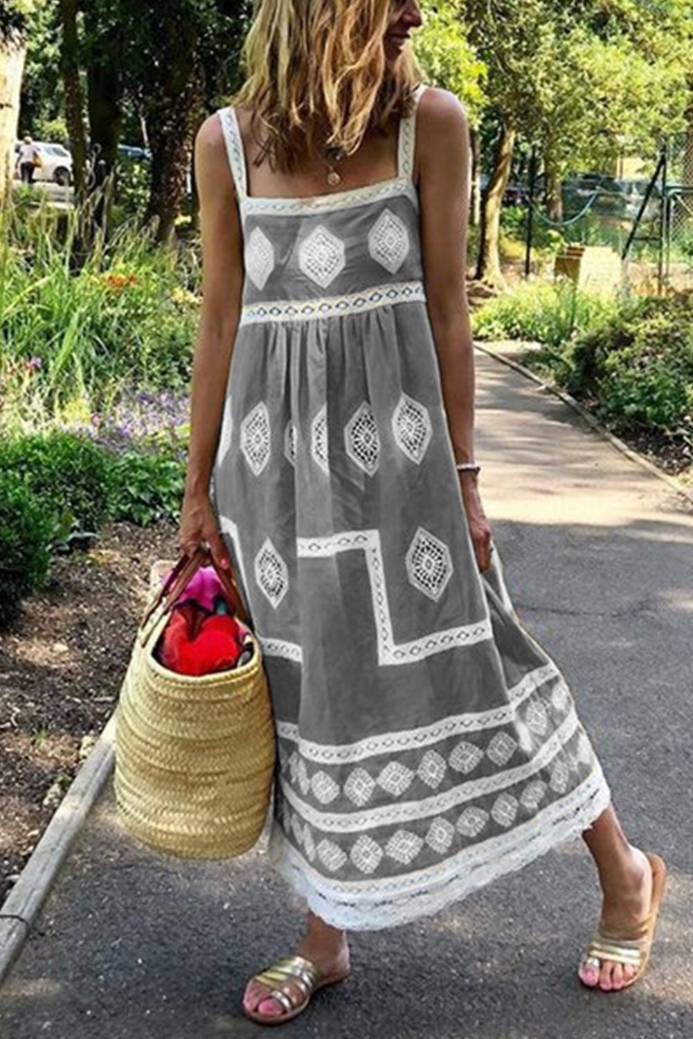 Wholesale Push it production, Cheap Gray Beach Flowy Printed Lace