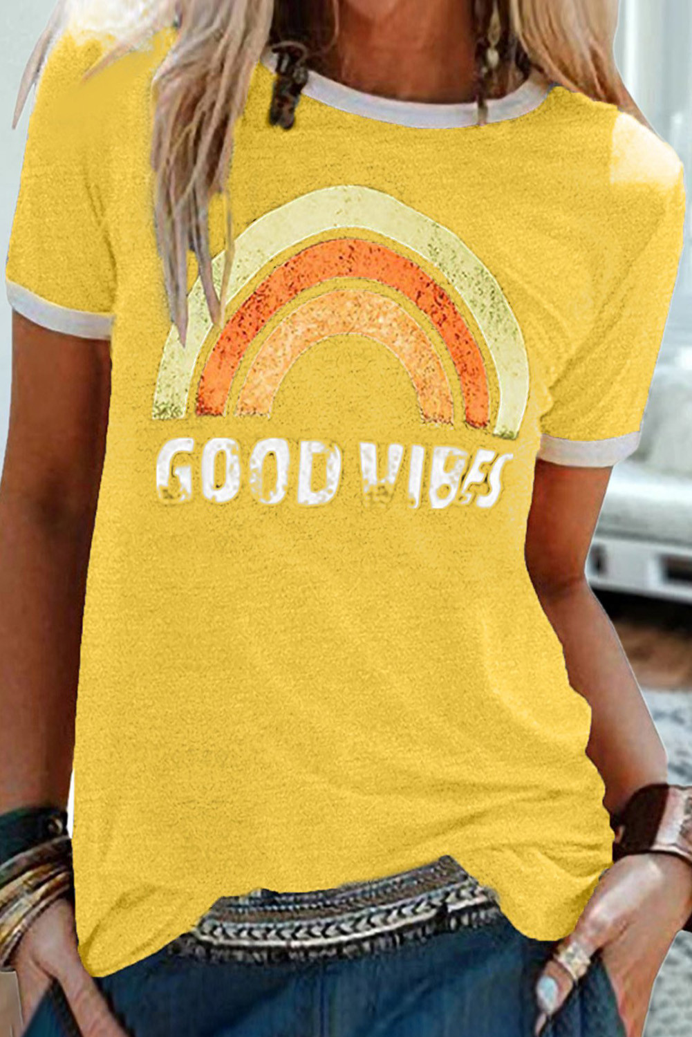 Wholesale Push it production, Cheap Good Vibes Rainbow Yellow T-Shirt ...