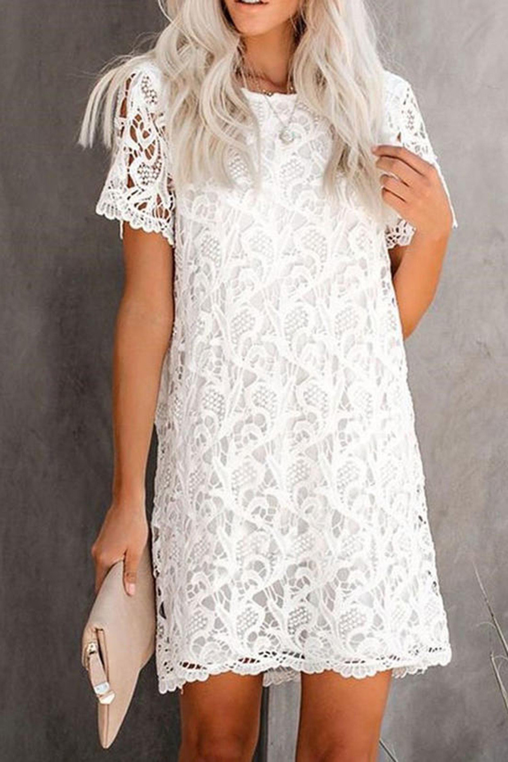 Wholesale Push It Production Cheap White Short Sleeves Shift Above Knee Lace Dress Online