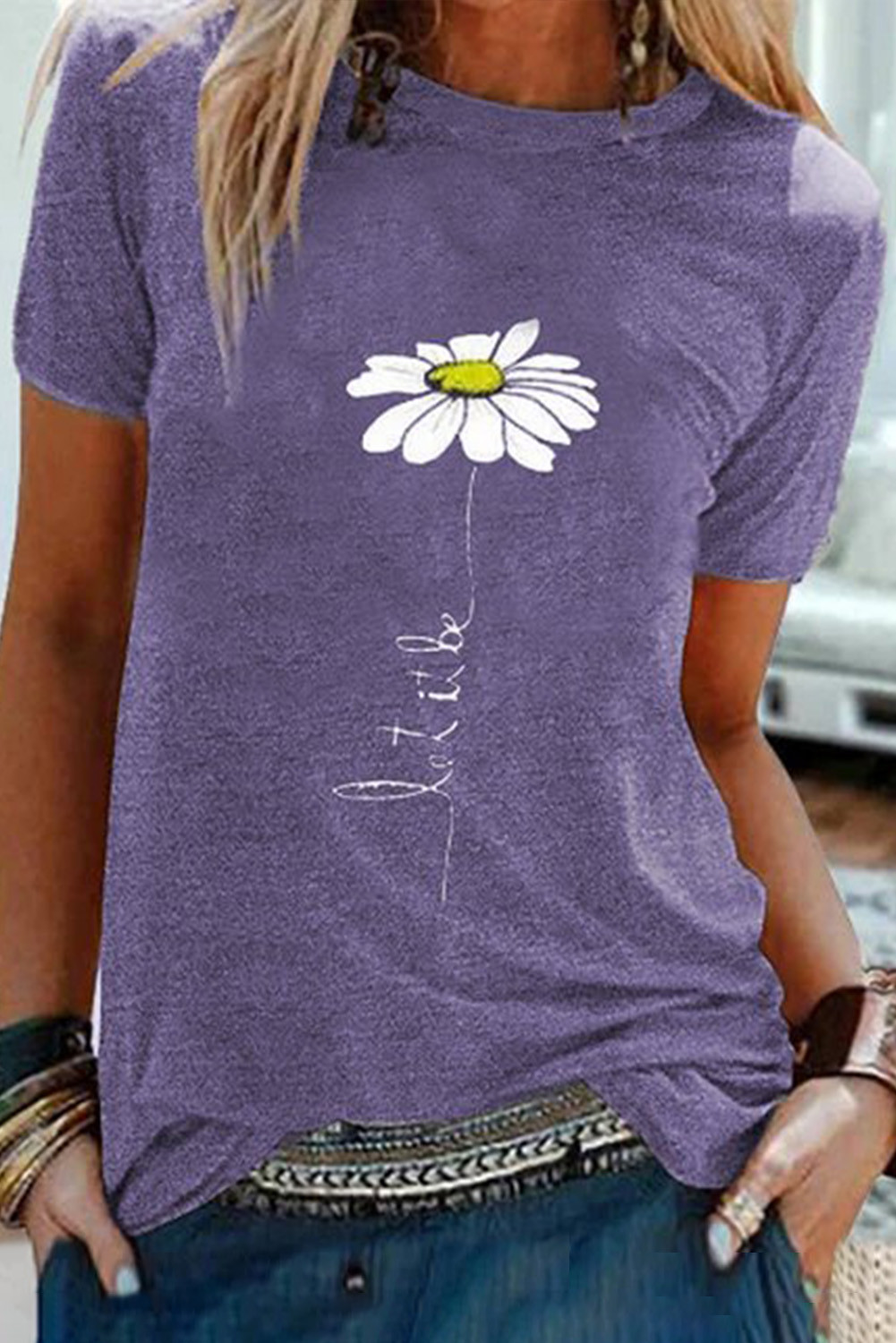 Wholesale Push it production, Cheap Daisy Graphic Letter Print Purple T