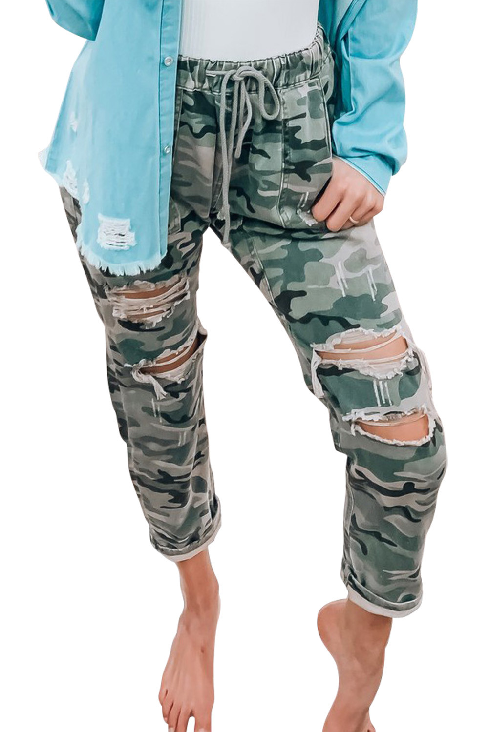 Wholesale Push it production, Cheap Ripped Camo Print Casual Pants Online