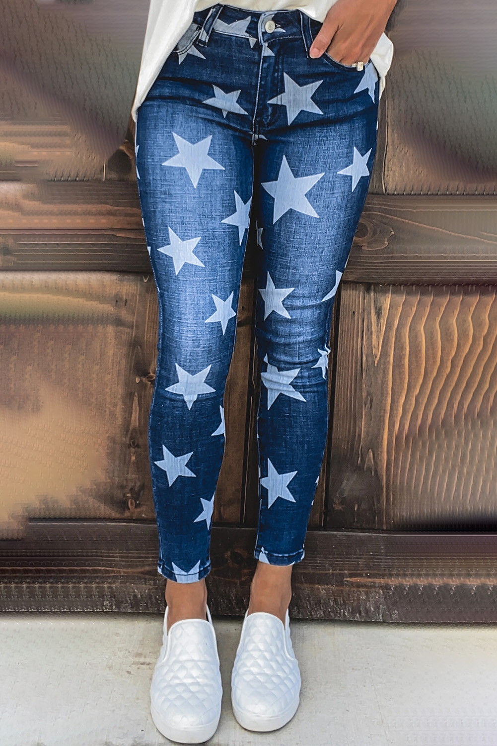 Wholesale Push it production, Cheap Blue Star Print Skinny Jeans Online