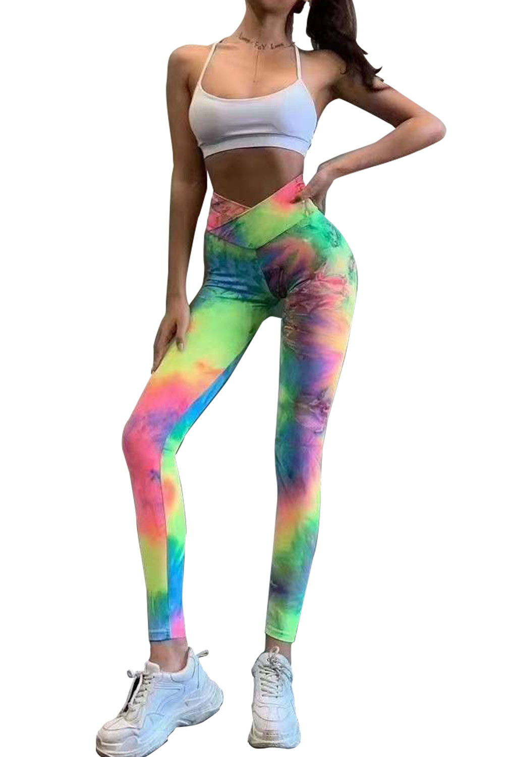 Premium Coral Olive Tie Dye Scrunch Butt Workout Leggings with