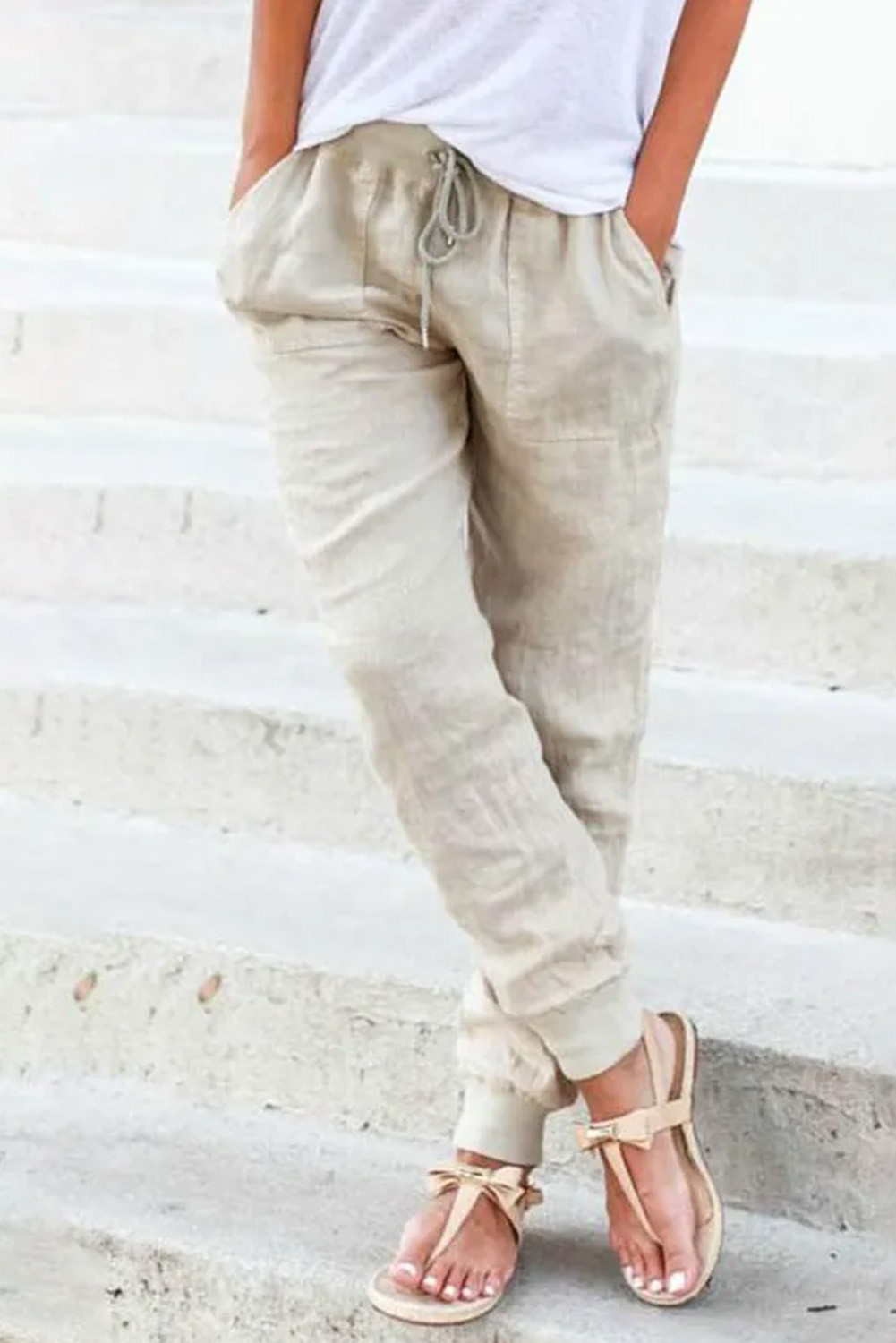 beige linen pants