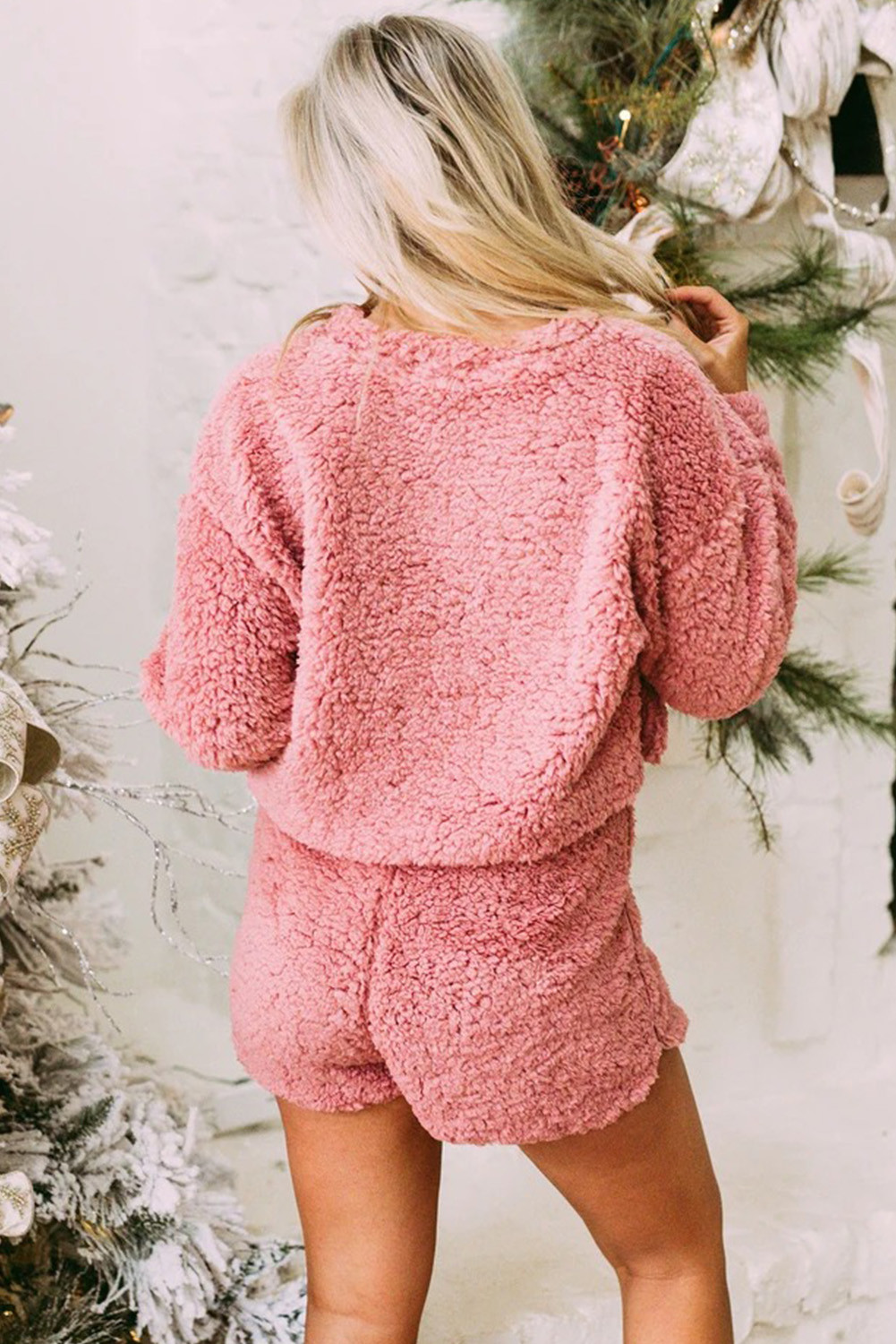 Wholesale Push it production, Cheap Pink Sherpa Shorts Set Online