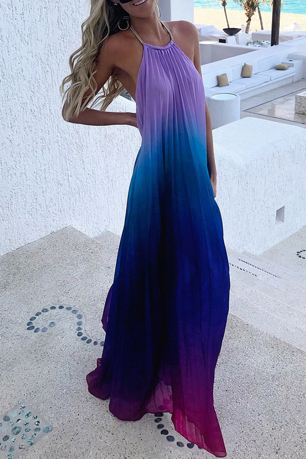 Wholesale Push it production, Cheap Purple Halter Ombre Colorblock ...