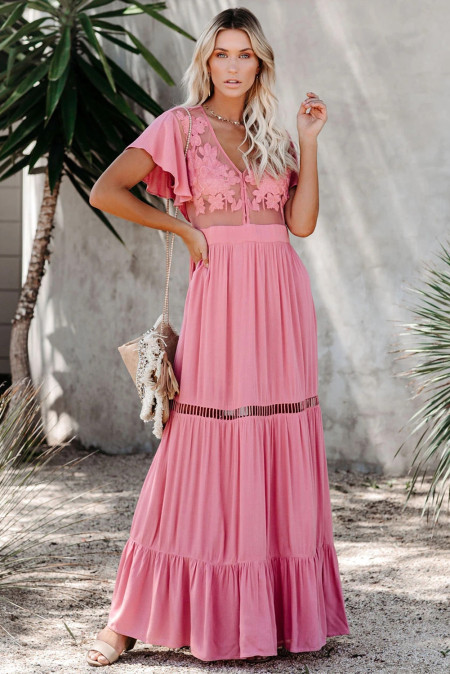 Wholesale Push it production, Cheap Pink Embroidered Maxi Dress Online