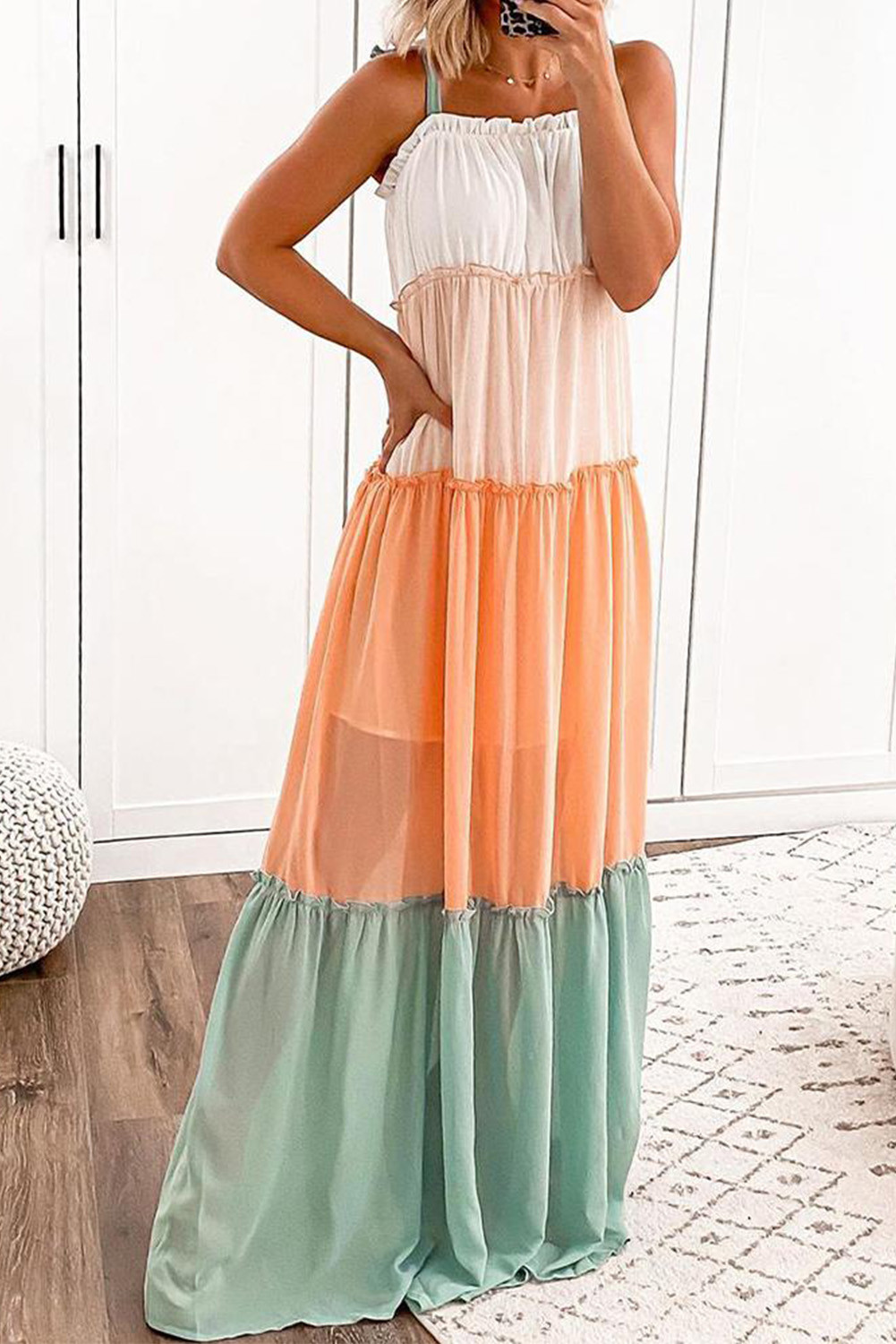 US$10.98 Tiered Color Block Maxi Dress Wholesale Online