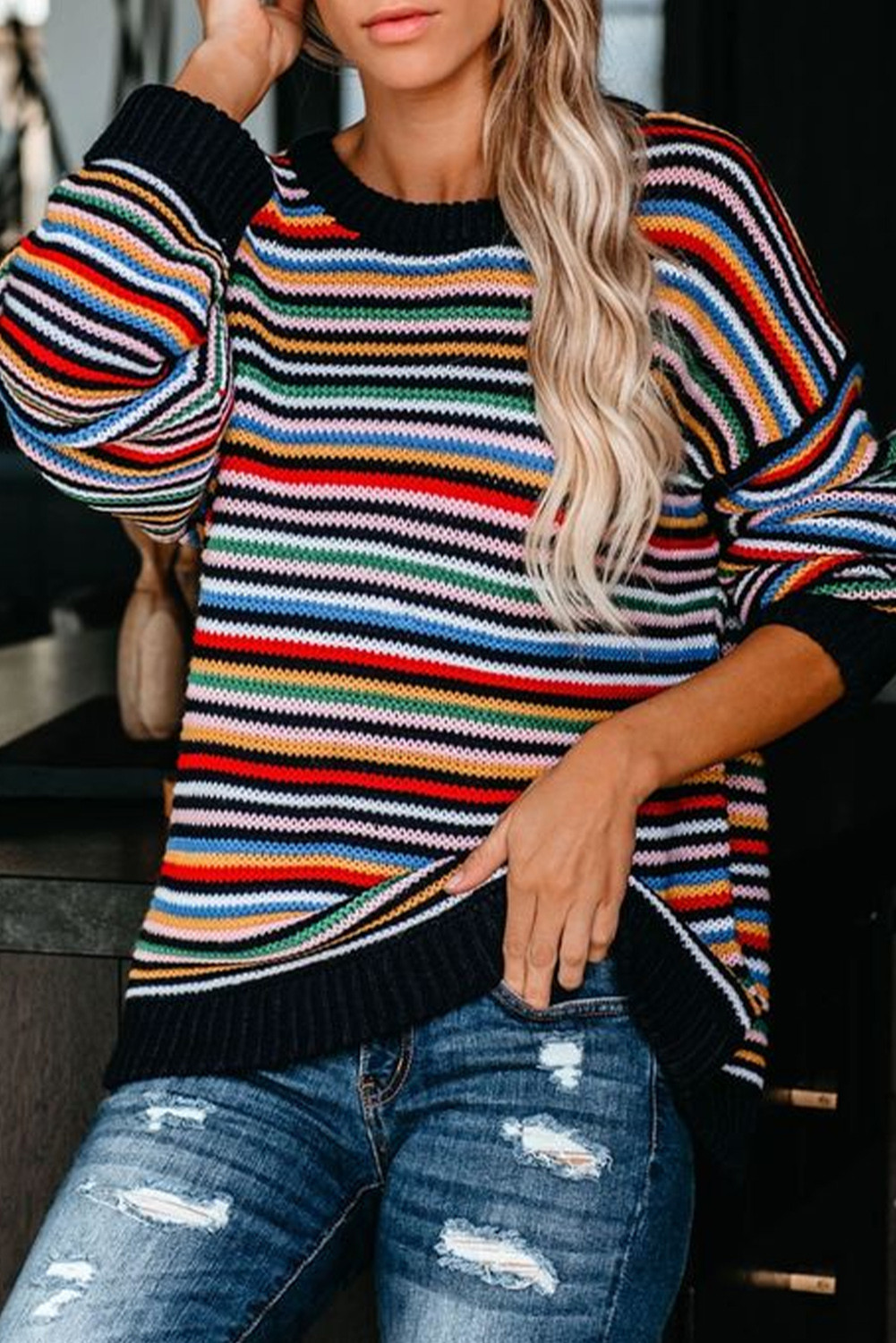 Wholesale Push it production, Cheap Rainbow Color Striped Pullover ...