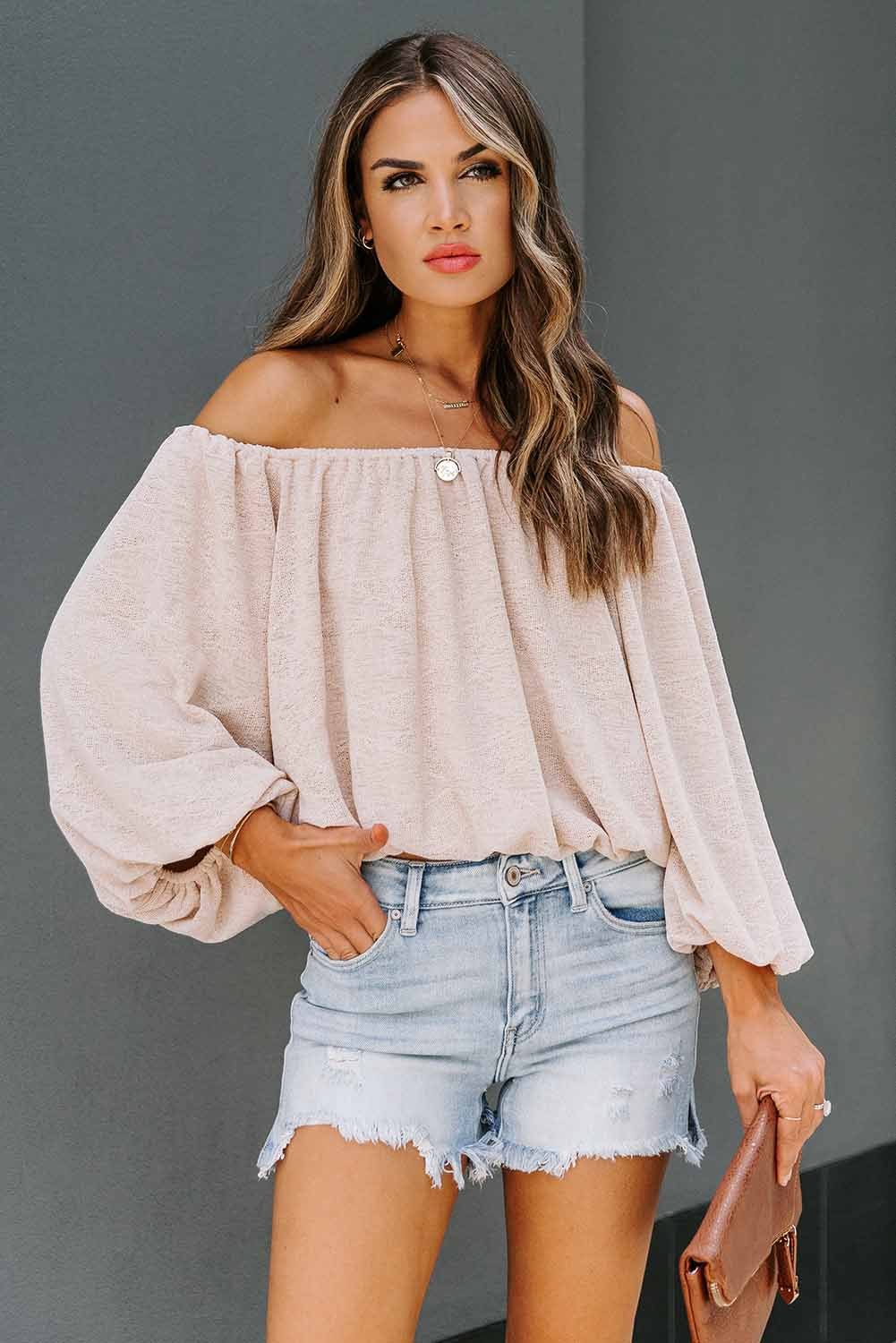 Beige Off Shoulder Pullover