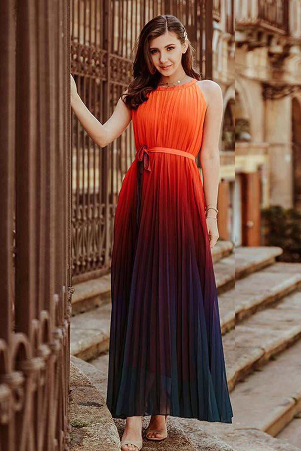 Wholesale Push It Production Cheap Sunset Pleated Ombre Maxi Dress Online 1157