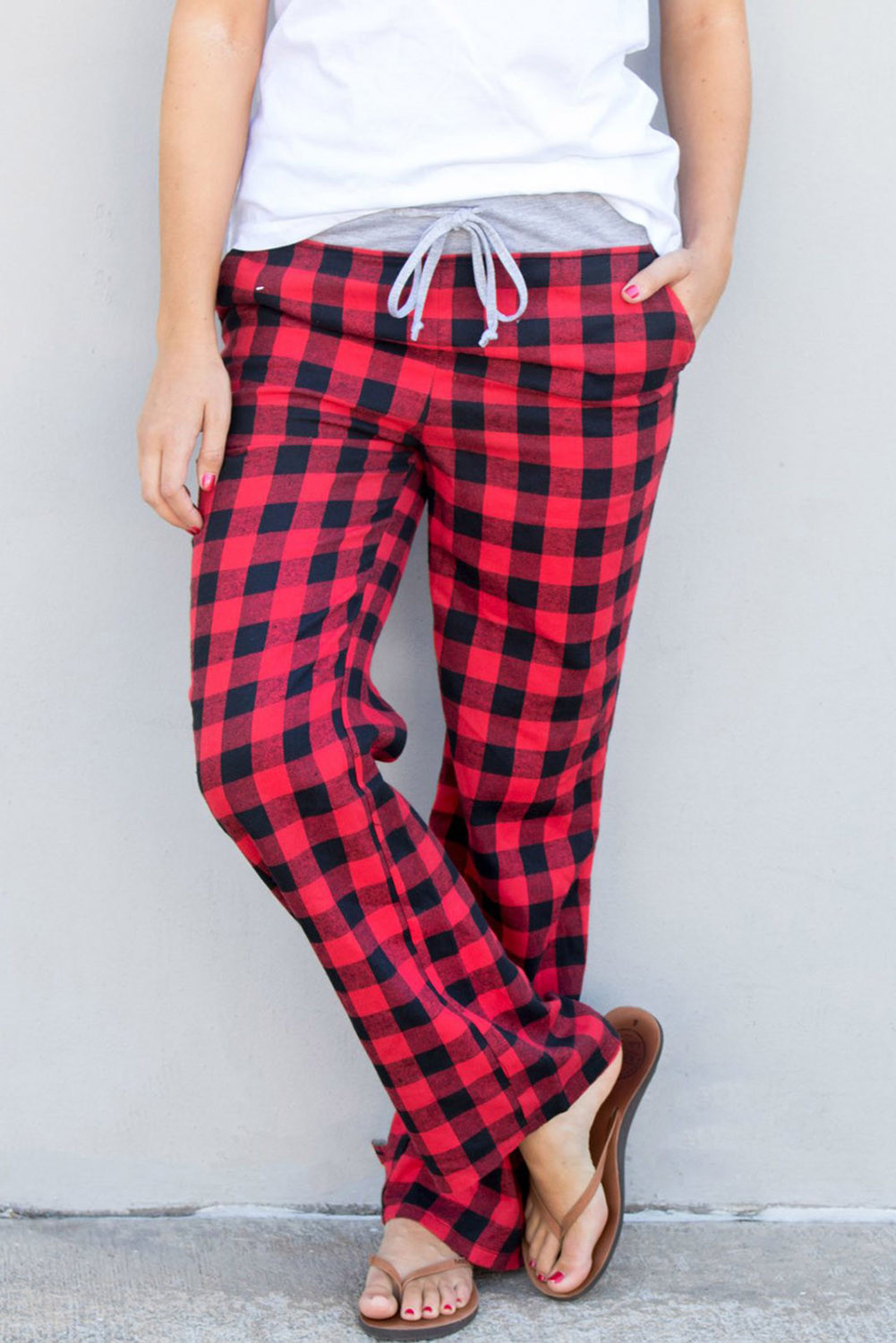 Wholesale Push it production, Cheap Red Plaid Drawstring Lounge Pants ...