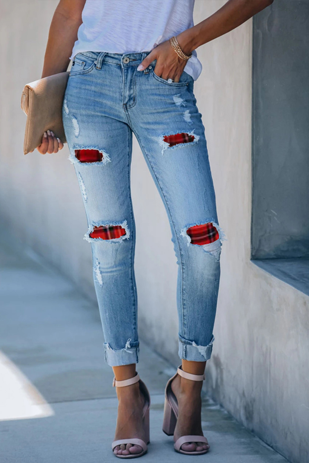 blue plaid jeans
