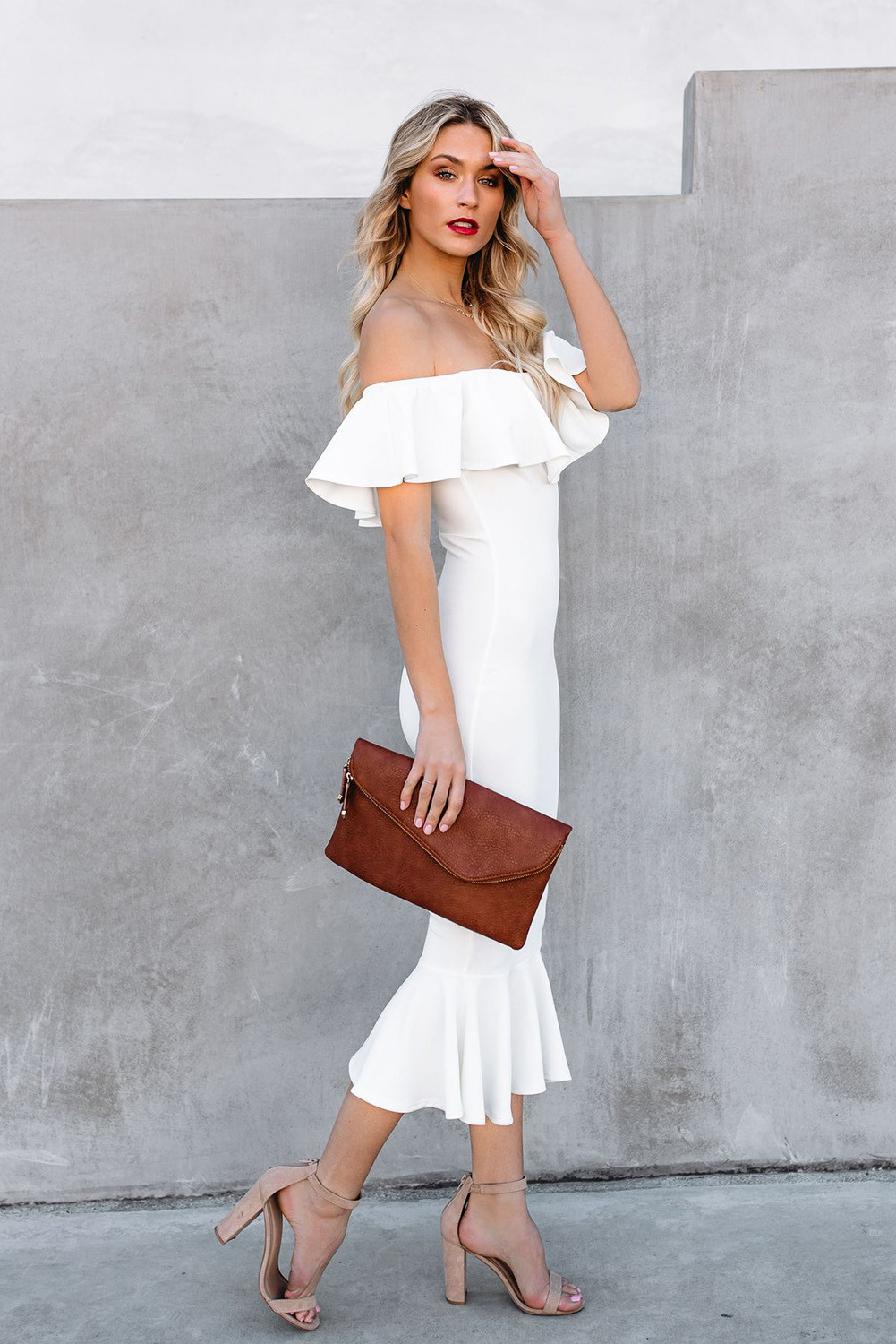 white off shoulder bodycon