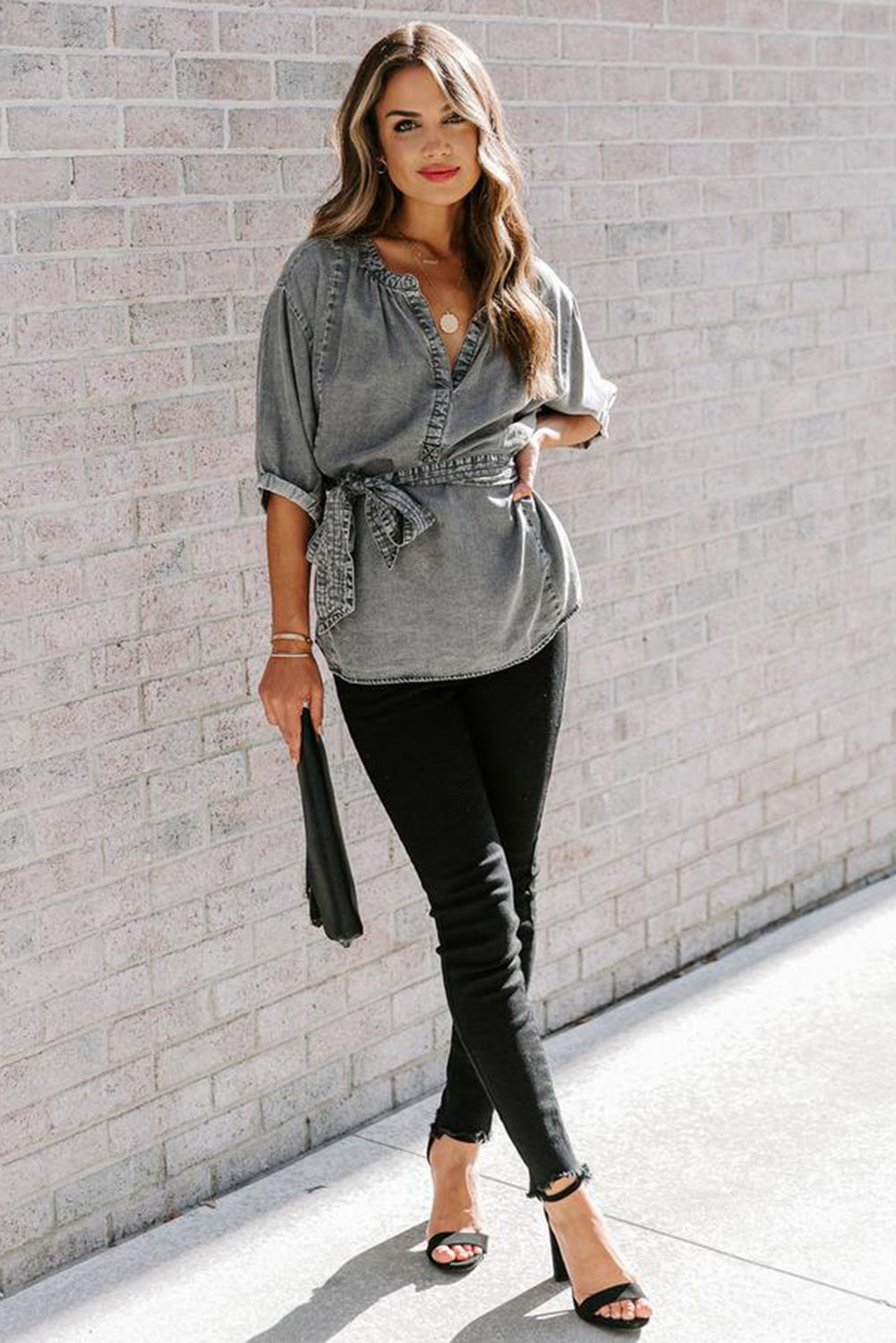 v neck denim shirt