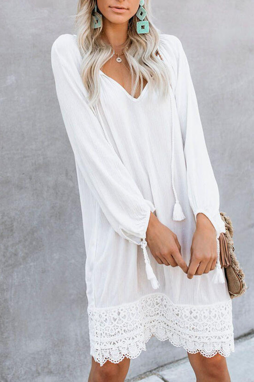 Wholesale Push it production, Cheap White Lace V Neck Bishop Sleeves ...