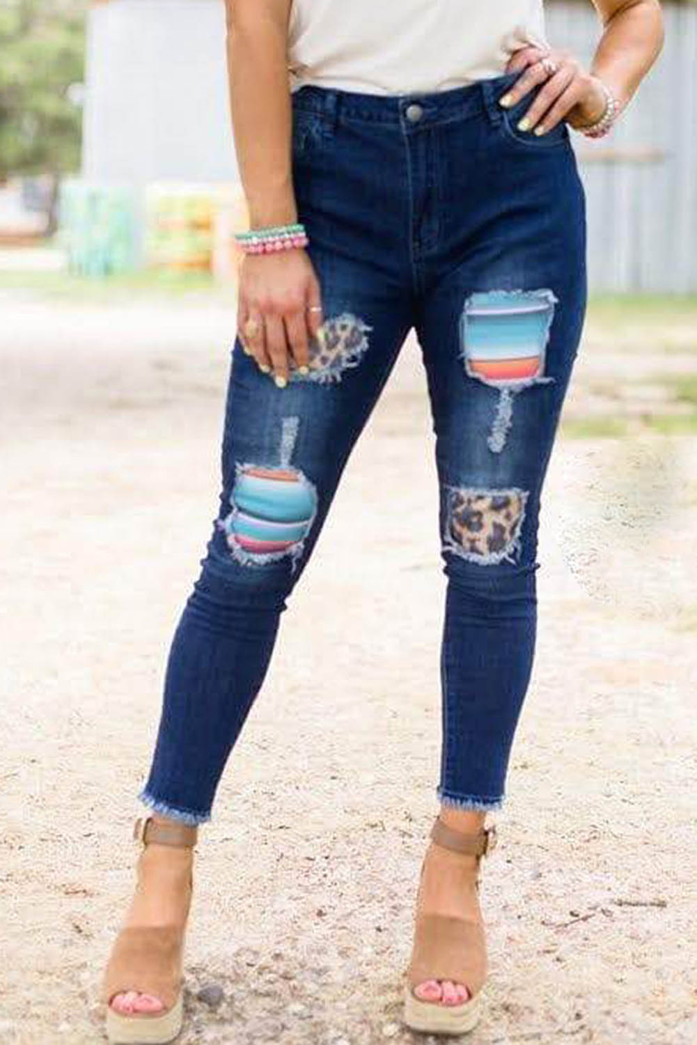 leopard patch jeans wholesale