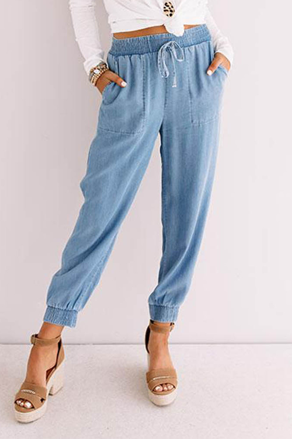 Wholesale Push it production, Cheap Light Blue Drawstring Joggers with Pockets Online