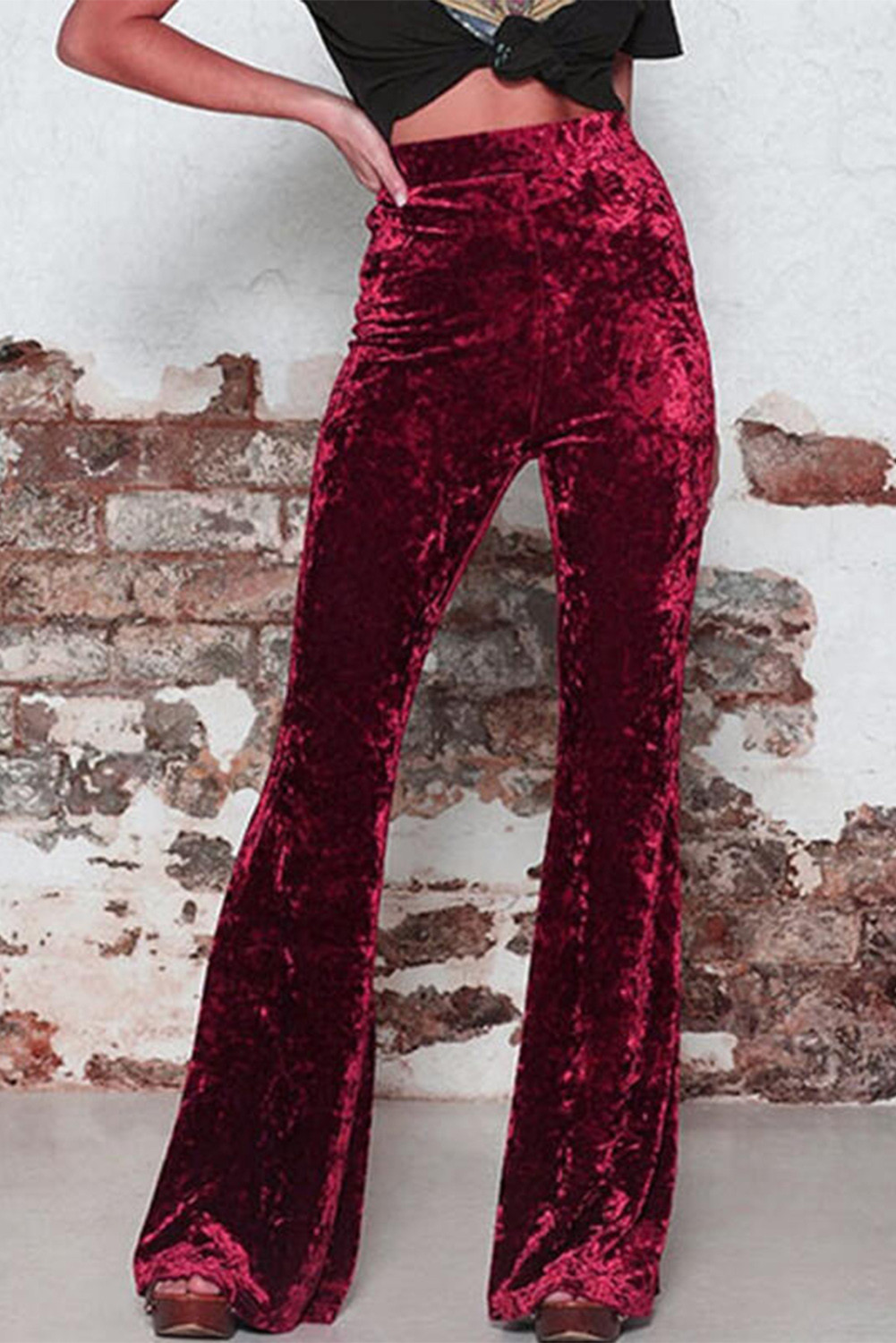 Wholesale Push it production, Cheap Red Velvet Shirred Flared Pants Online