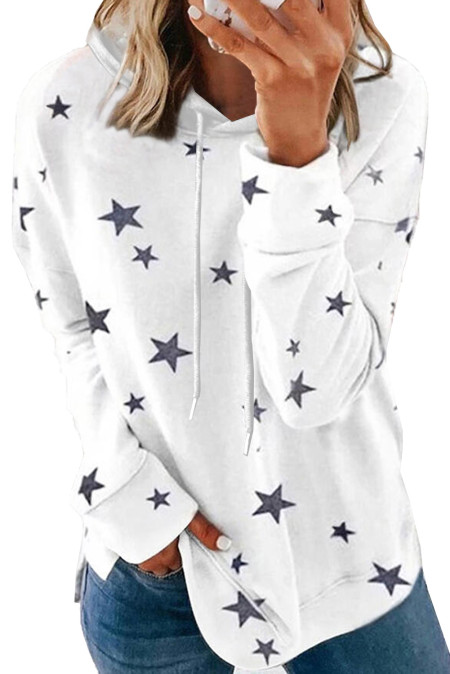 US$7.6 White Star Print Hoodie with Side Slits Wholesale Online